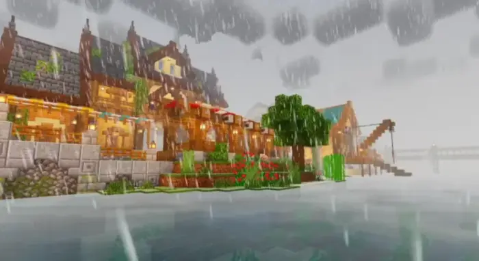 Realistic rain and reflections on buildings