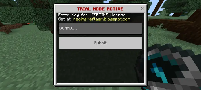 Trial mode license key input window