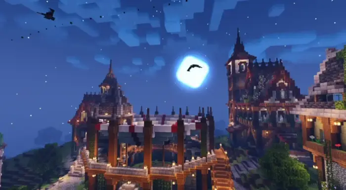 Soft moonlit village with enhanced lighting