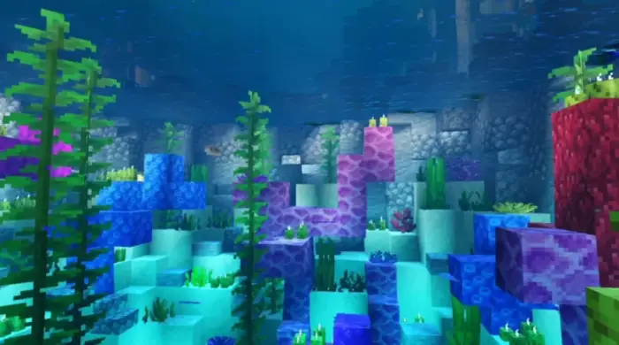 Colorful underwater coral with vibrant lighting