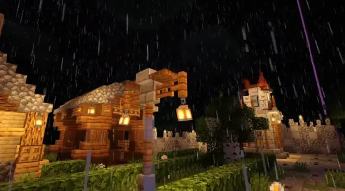 Rainy night scene with enhanced lighting