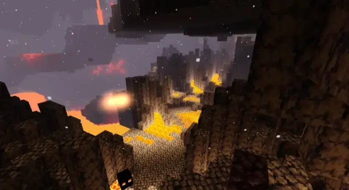 Lava-lit cavern with glowing reflections