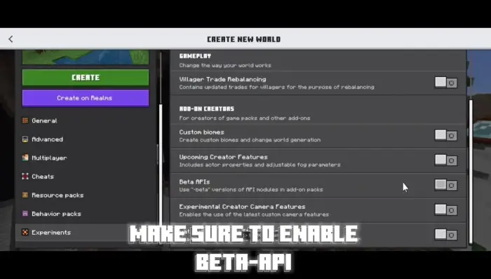 Enable Beta API toggle in world settings