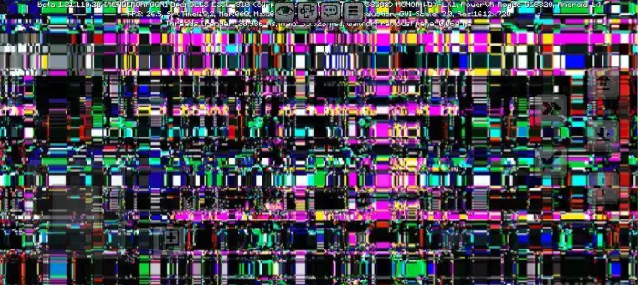 Glitchy screen with dark, eerie colors