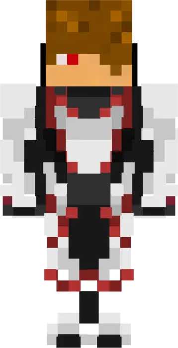 Pixelated character in white and red armor