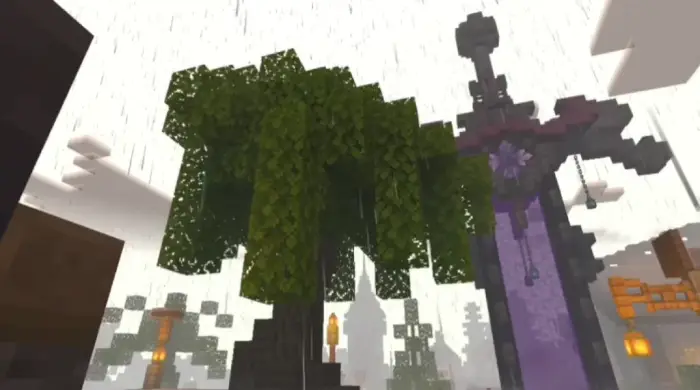 Rainy scene with soft shadows and lighting