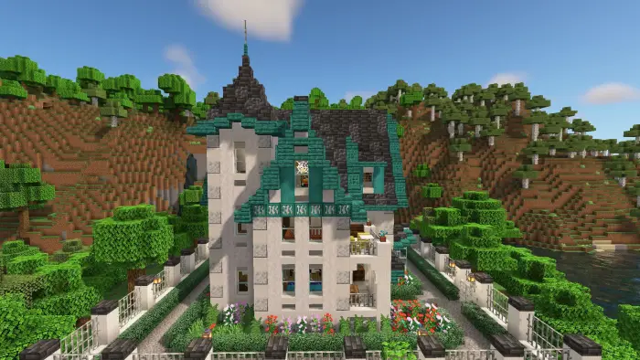 Timber-framed villa with teal roof