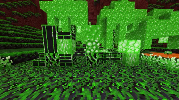 Glowing green plants and blocks in Nether biome