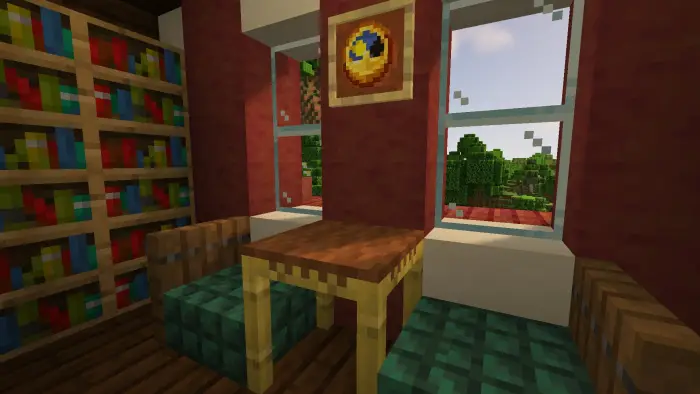 Cozy reading nook with chairs and bookshelf