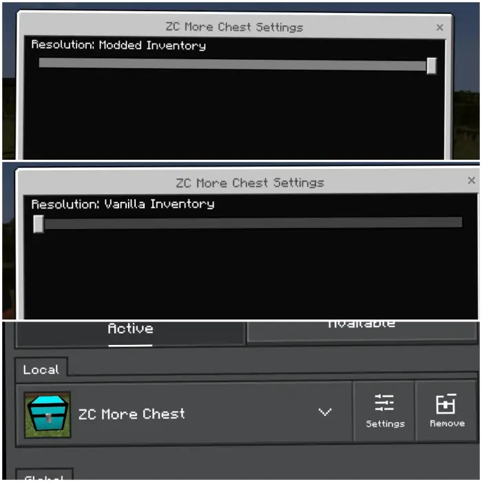 Settings menu for ZC More Chest addon.