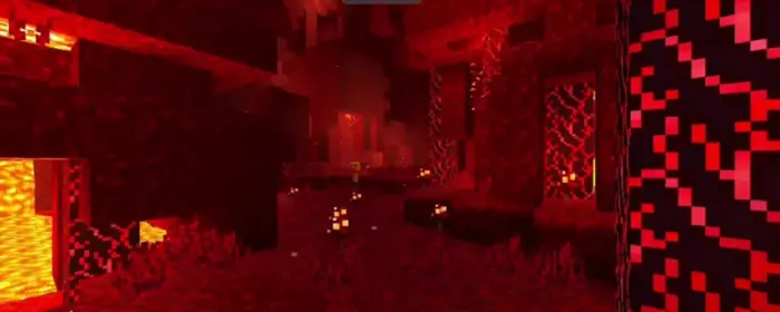 Nether biome with glowing lava and shadows