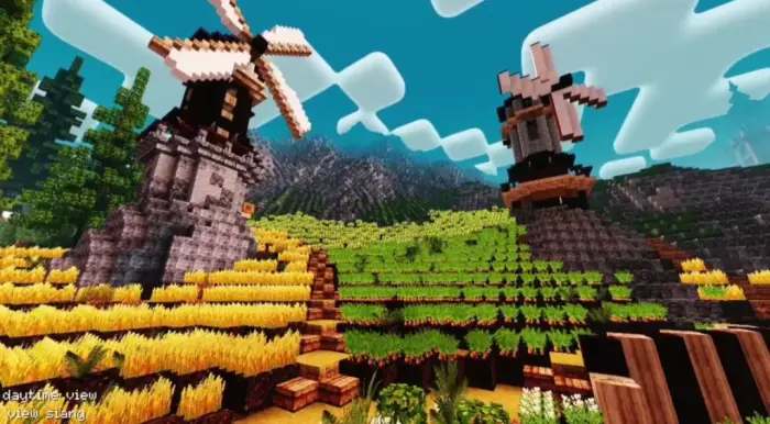 Two windmills with vivid lighting effects