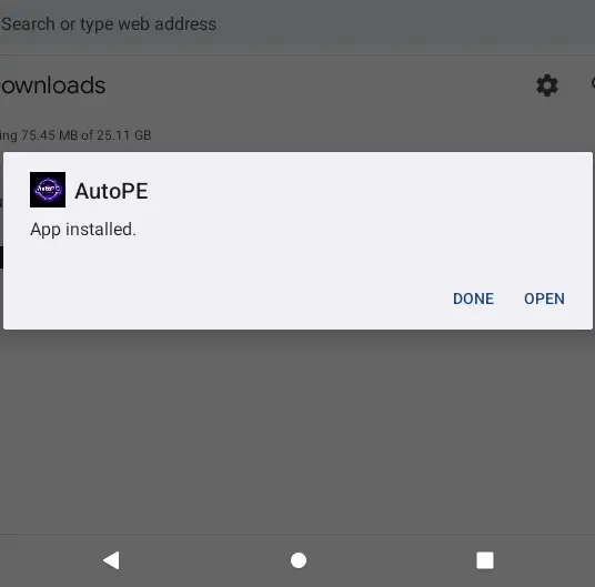 AutoPE app installation confirmation popup