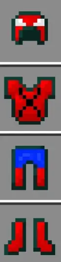 Pixel spider suit armor set in inventory slots