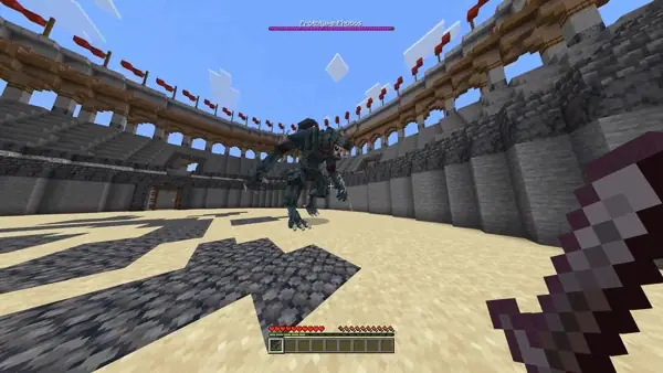 Player battles alien boss in arena