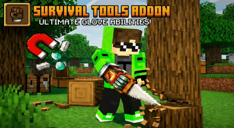 Thumbnail: Survival Tools add-on "magnet + sneak to grow + tree capitator ...."
