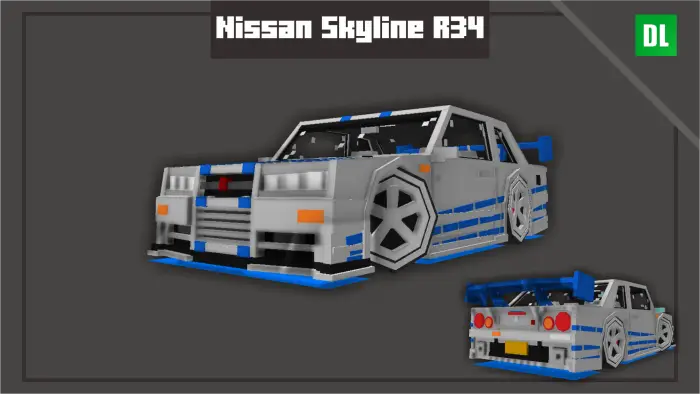Blocky Nissan Skyline R34 car mod pack