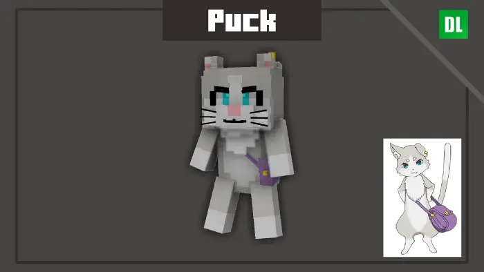 Blocky gray cat character with blue eyes