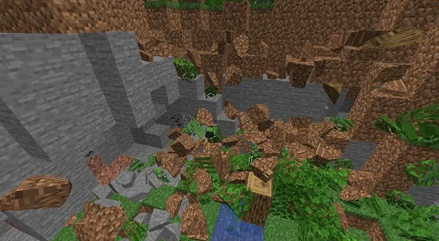 Blocks and dirt exploding in a cave scene
