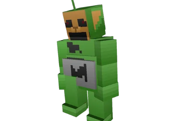 Green blocky Tubbybot with a scary face