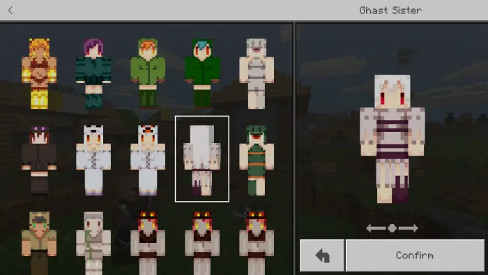 Character selection of cute mob girl skins