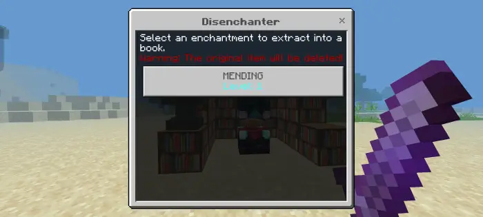 Disenchanter menu with enchantment options