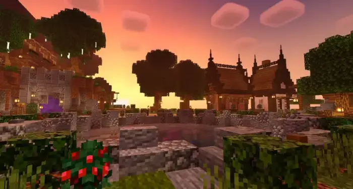 Warm sunset lighting with enhanced shader effects