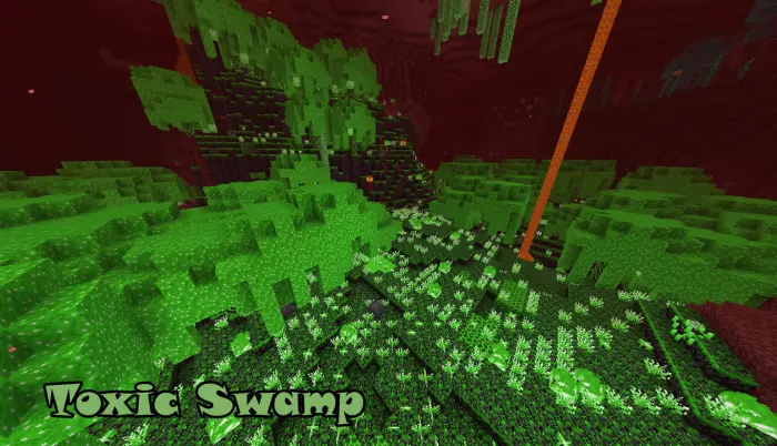 Glowing green Toxic Swamp biome expansion