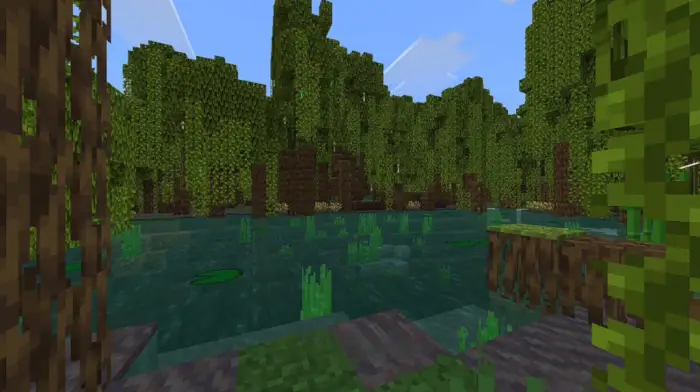 Realistic water and lighting in swamp scene