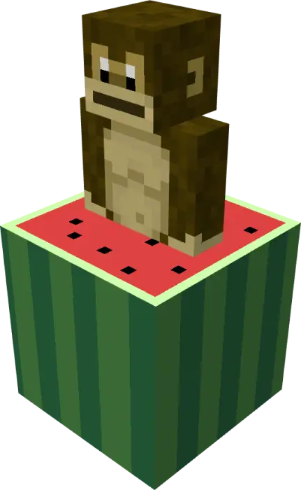 Blocky wooden monkey on a watermelon block