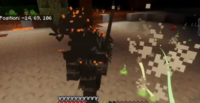 Player wearing fiery black armor set