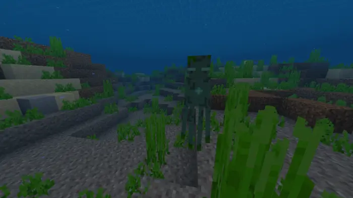 Underwater zombie mob among sea plants