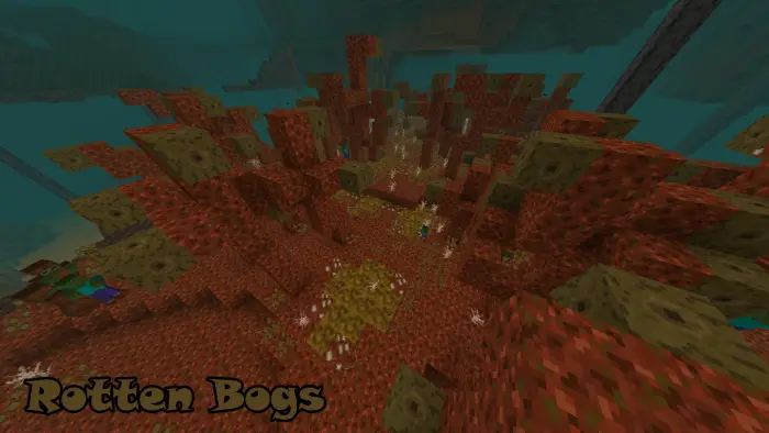 Rotten Bogs biome with red and green blocks