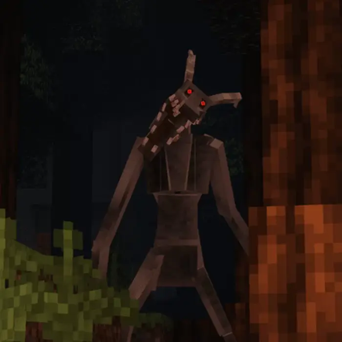 Blocky Goatman creature with glowing red eyes
