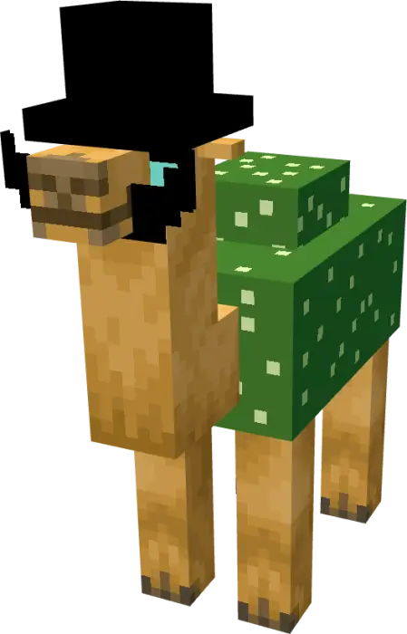 Blocky camel with green, spotted saddle