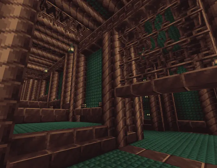Blocky interior with detailed wood and green walls