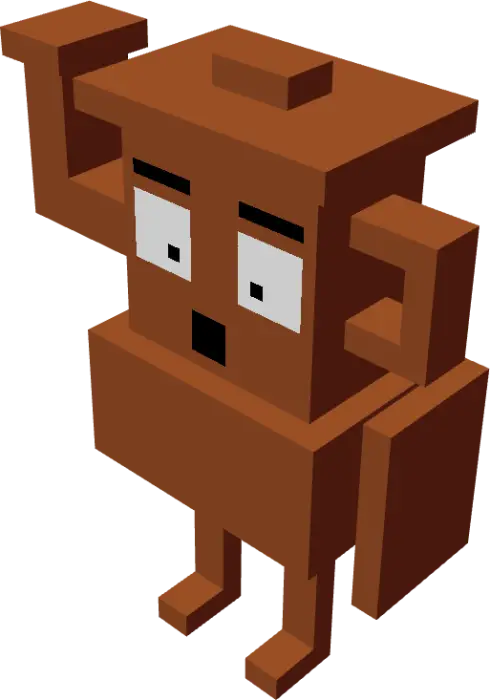 Blocky wooden character with surprised face