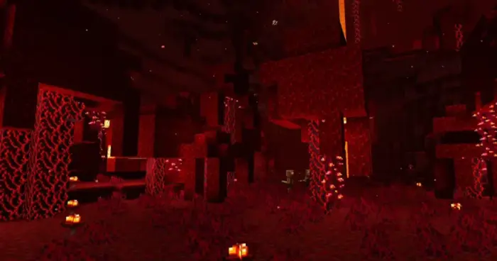 Glowing red cavern with enhanced lighting