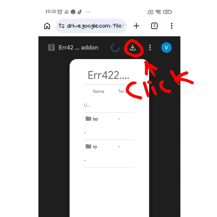 Download Err422 mod file, click arrow icon.