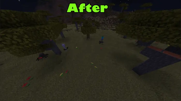 Fewer hostile mobs in a nighttime forest