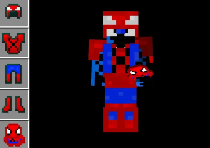 ALT text Blocky red and blue spider-themed armor set