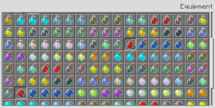 Many colorful potion bottles in inventory
