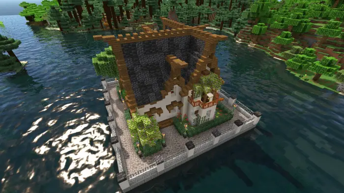 Elven house on a small island with wall