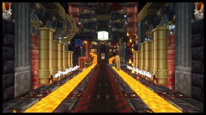 Steampunk-style factory with lava channels