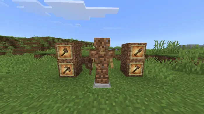 Mud armor and tools displayed outdoors