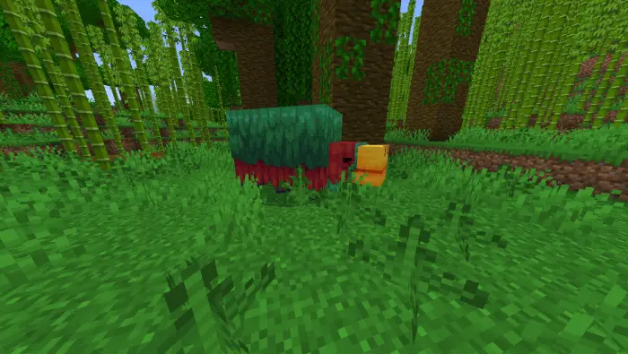 Colorful rare mobs in a lush jungle biome