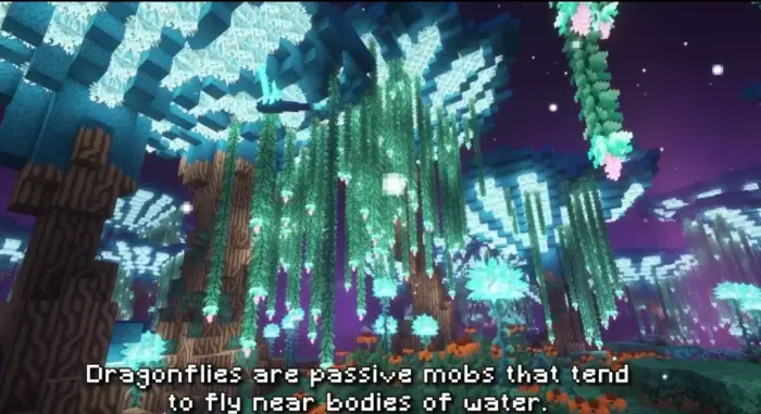 Lush glowing forest with hanging vines