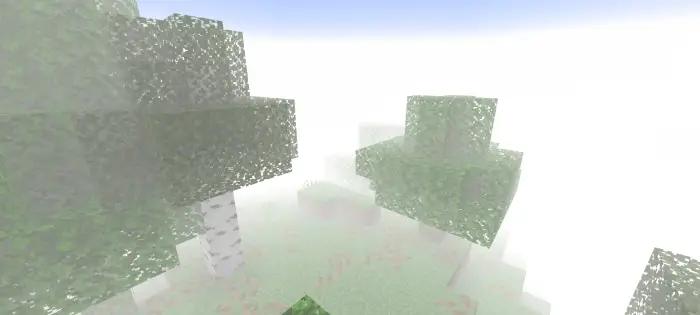 Dreamy pale mist surrounds pixelated trees