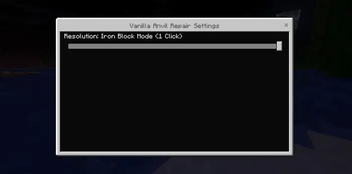 ALT Anvil repair settings menu with slider