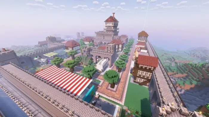 Large, detailed castle with gardens and towers